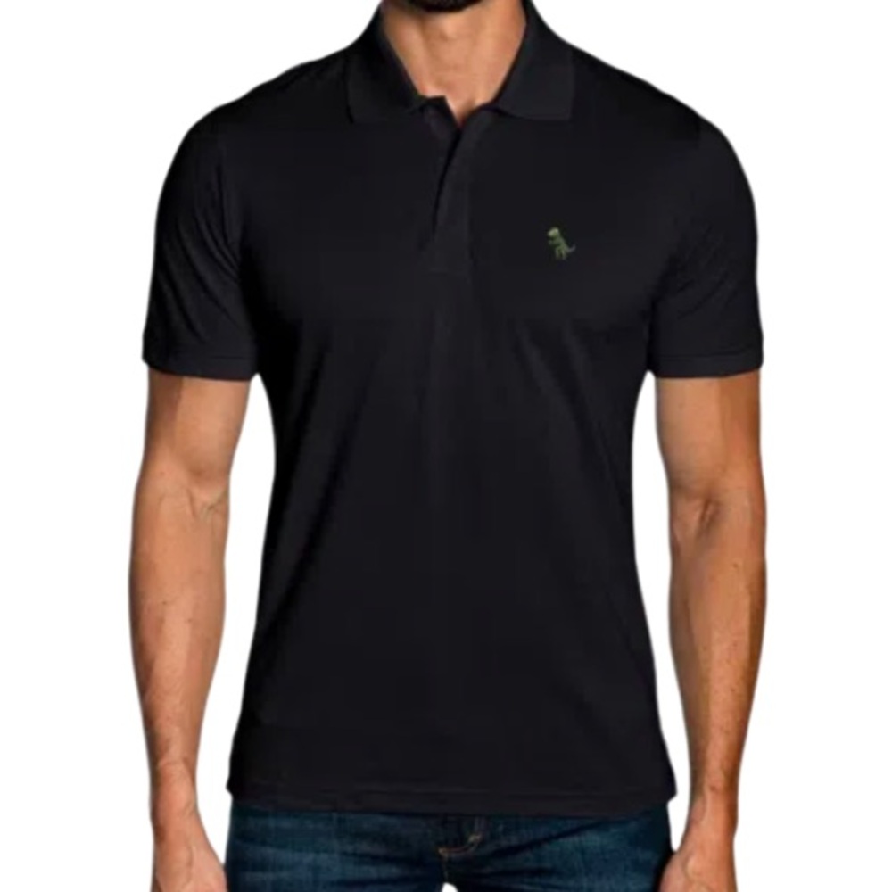 Jared Lang Black Dinosaur Embroidery Polo Golf Shirt Pima Cotton
